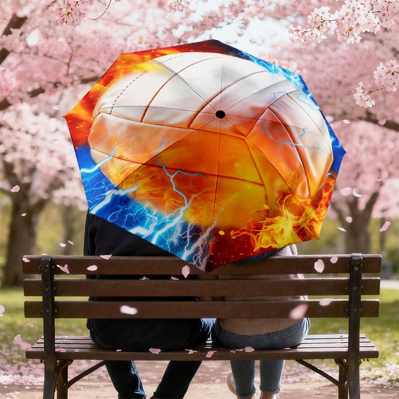 1pc Fireball Lightning Pattern Umbrella Design Automatic Opening and Closing Umbrella, High-quality Travel Umbrella,  C1128002