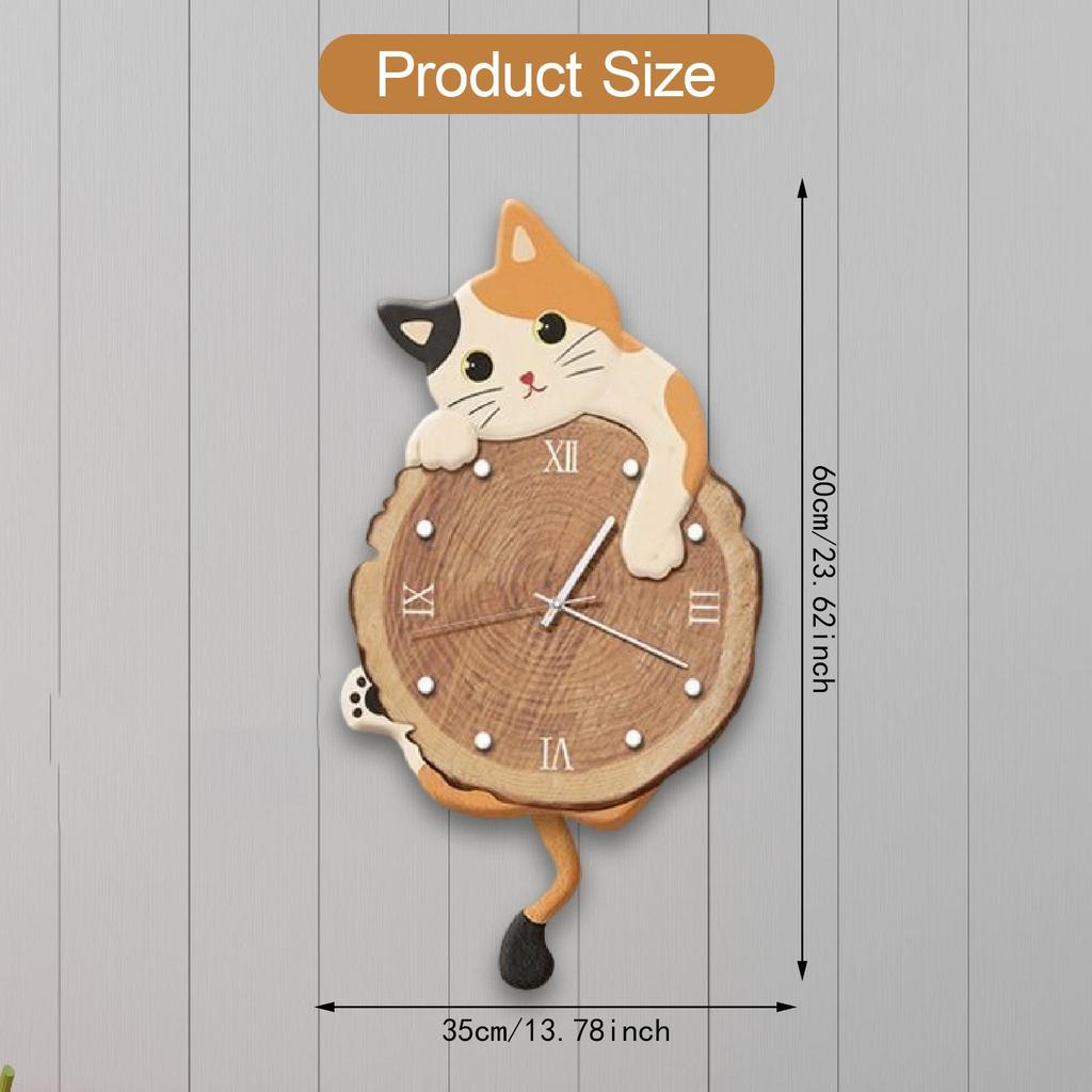Cat Wall Clock Modern Animal Non Ticking Cute Analog Wall Clock with Swinging Tail Silent for Kids Room Indoor Housewarming Gift