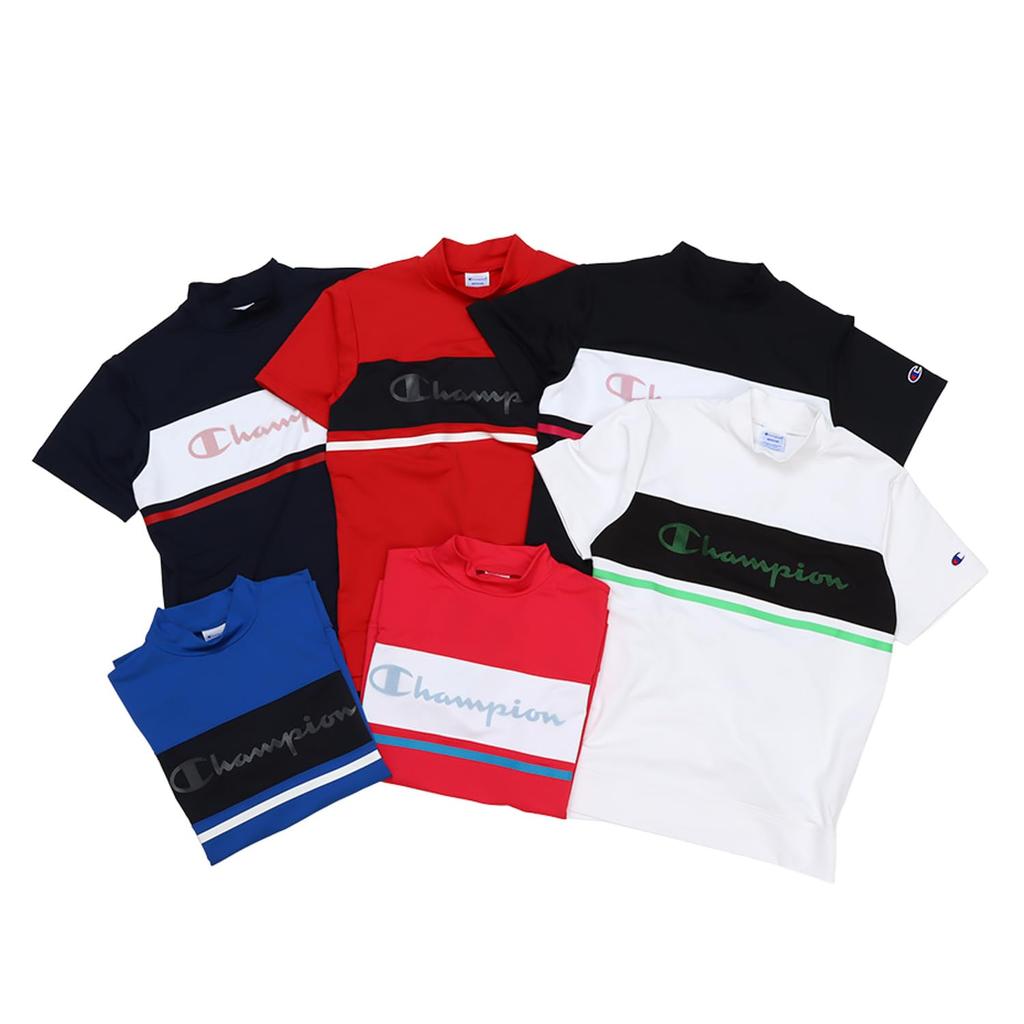 Champion Golf Short Odor UV Script Short Sleeve Mock Neck Shirt Women's T-Shirt, Black, CW-ZG304, Sleeve, Antibacterial, Resistant, Quick-Drying,