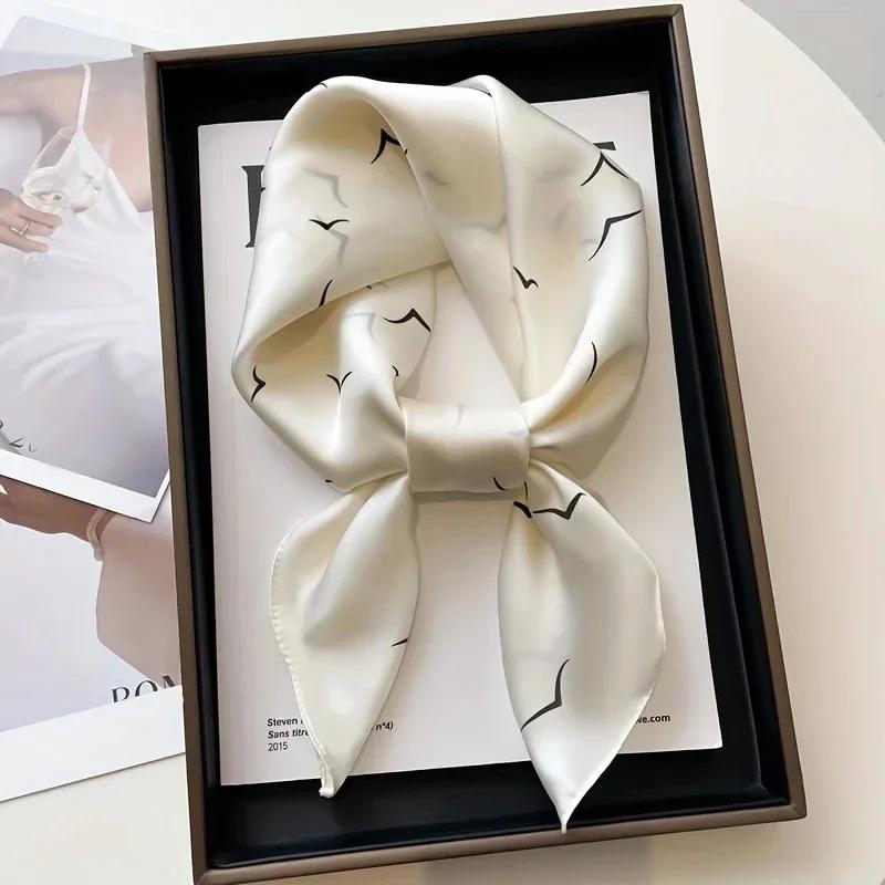 Tree Oil Painting Print Neckerchief Classic Imitation Silk Square Scarf Breathable Bandana Head Wrap Hair Accessories