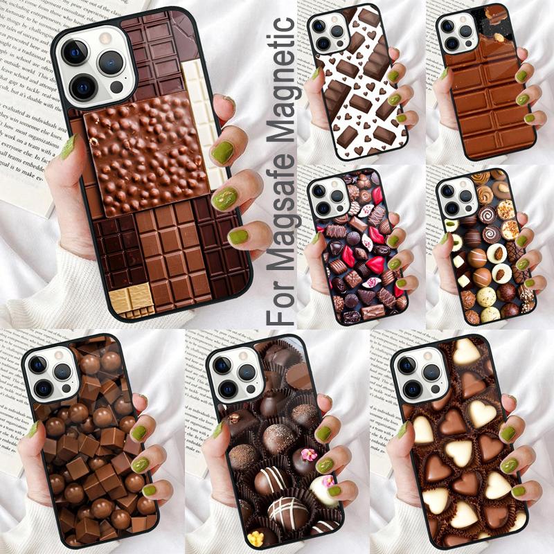 Choclate Candy Pattern Soft Phone Case for iPhone 17 Air 16e Pro max 15 Pro 13 14 Plus 11 12 MagSafe Magnetic Coque