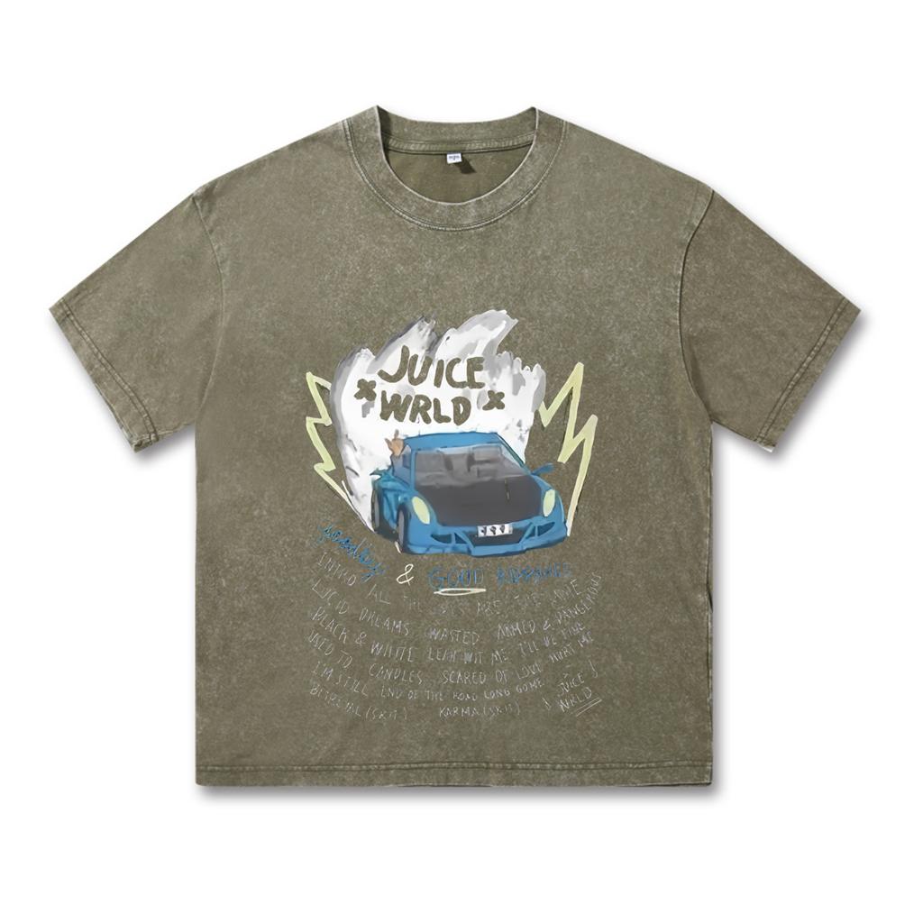 Tricou Retro Spălat Vintage Bărbat și Femeie Rapper Juice Wrld Tricou Retro Spălat Vintage cu Glugă