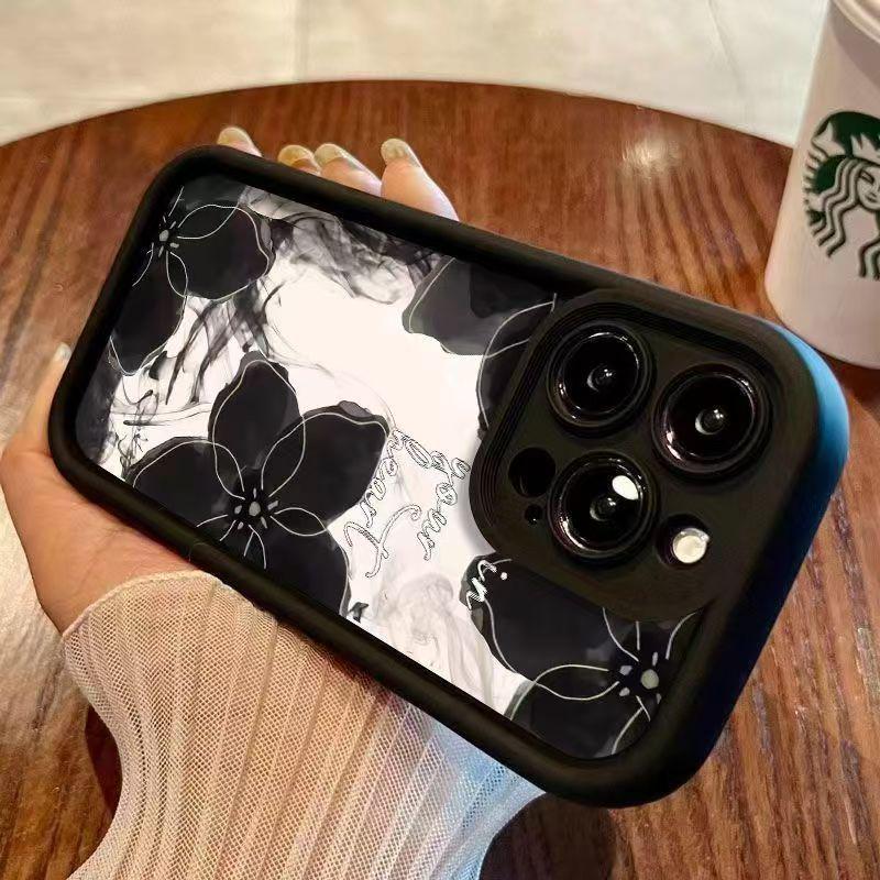 Husă de telefon cu flori în stil tuș pentru iPhone 17 Pro Max/16/15/14/13 Pro