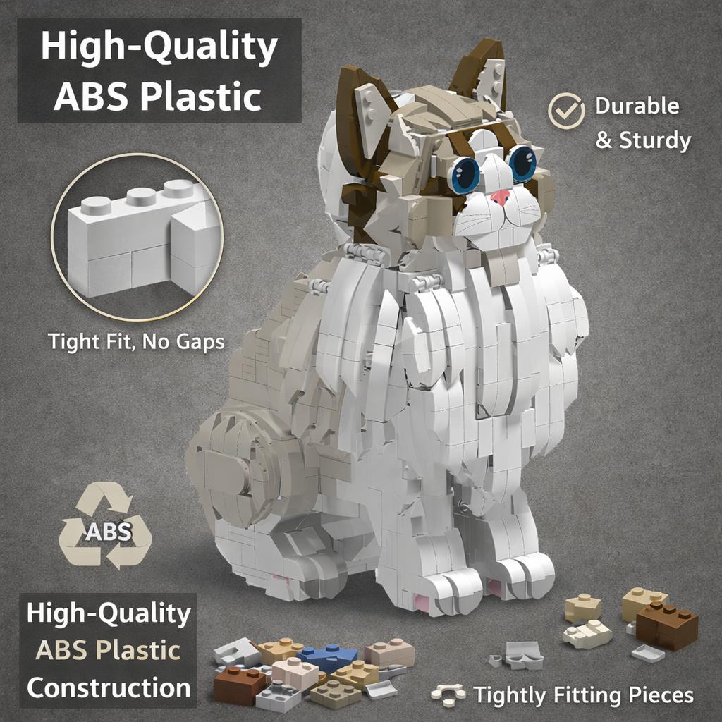 MOC Large Ragdoll Cat Building Blocks Animal Cat Pet Model Desktop Ornament Children's Assembly Toy Creative MOC Gift