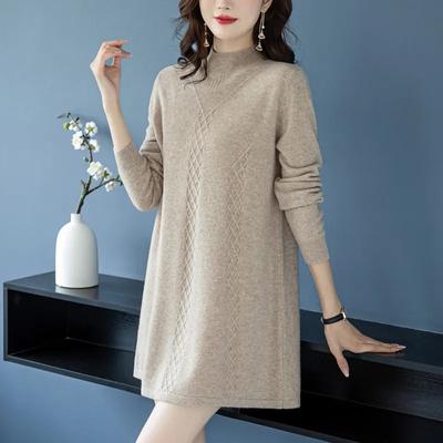 Autumn Winter Half High Neck  Women Sweater Pullover Loose Long-Sleeve Knit Sweater Mid-length Bottoming Sweaters Female Clothes Tops