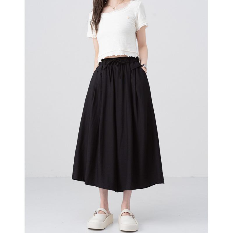 Summer Ice Silk Trouser Skirt Women's Style New Half-body Mid-waist Thin Loose Small Casual Fashion Straight Pants