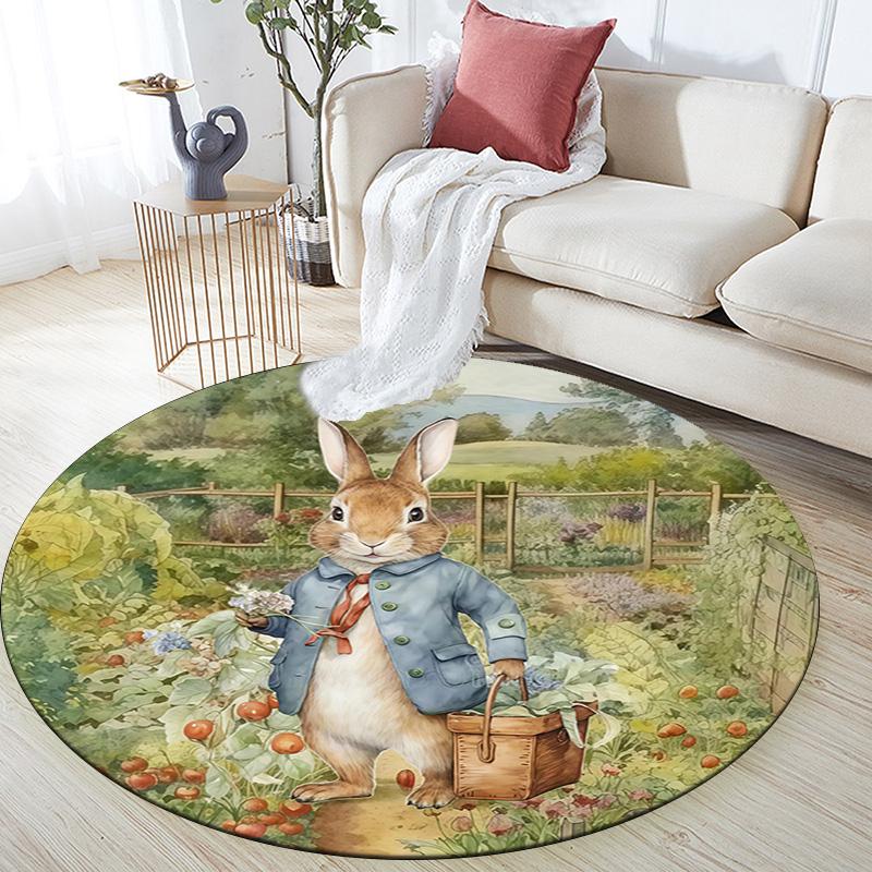 Peter Rabbit2 Round Area Rug,Carpet Rug for Living Room Bedroom Sofa Playroom Decor,Non-slip Floor Mat