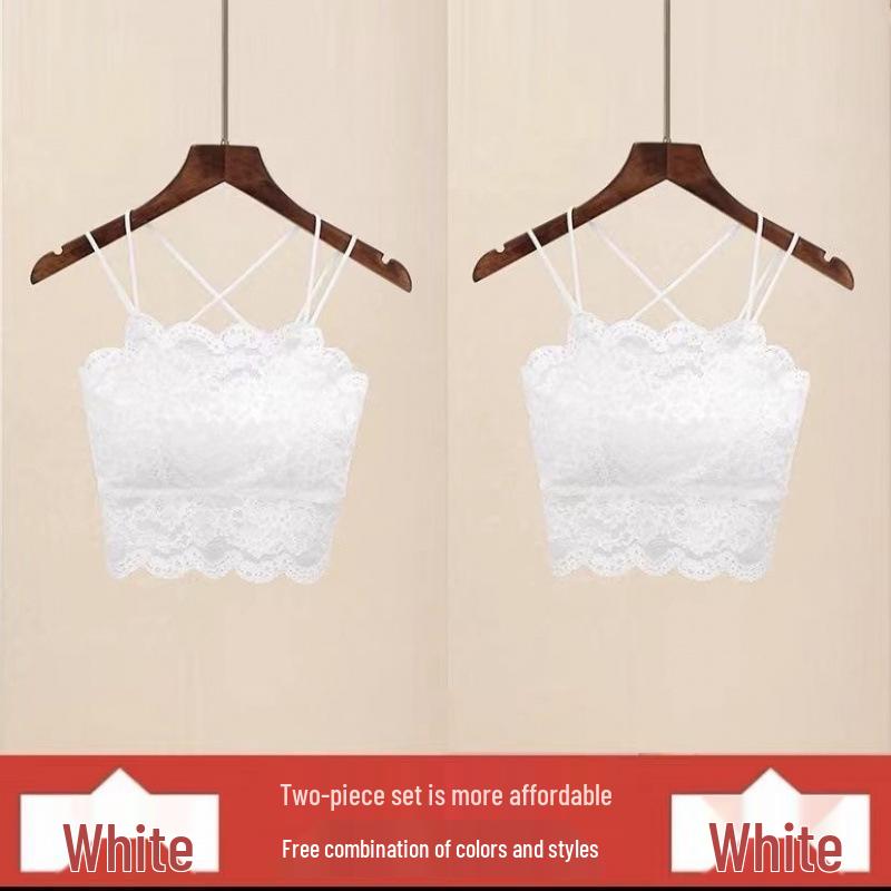 Lace Camisole Bustier Top with Strapless Back, Chest Pads, Wire-Free Push-Up, Anti-Exposure Design for Young Girls
