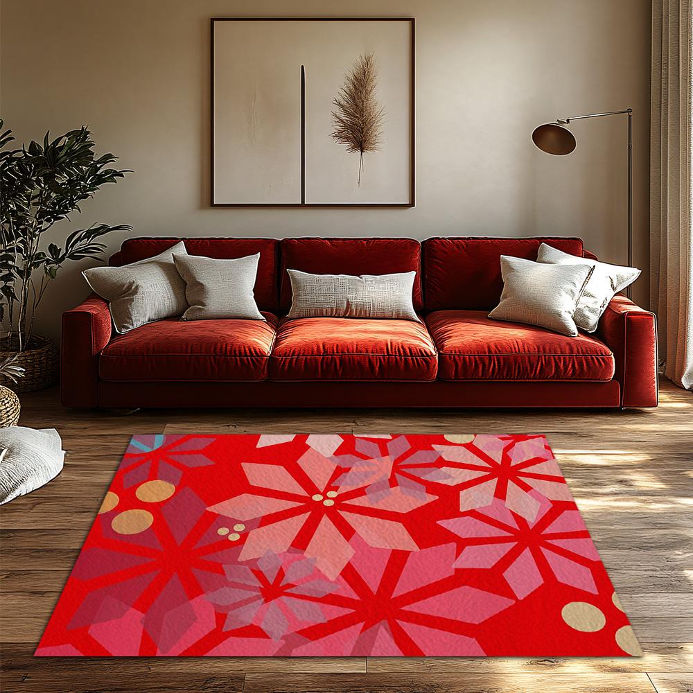 Cozy Christmas Doormat Red Flower Pattern Festive Welcome Mat Holiday Home Decor Entrance Rug Indoor Outdoor Floor Mat Gift