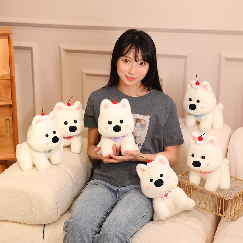 Adorable Fluffy White West Highland Terrier Plush Toy Stuffed Lifelike Dog Plushie Soft Puppy Animal Appease Doll Sweet Gift