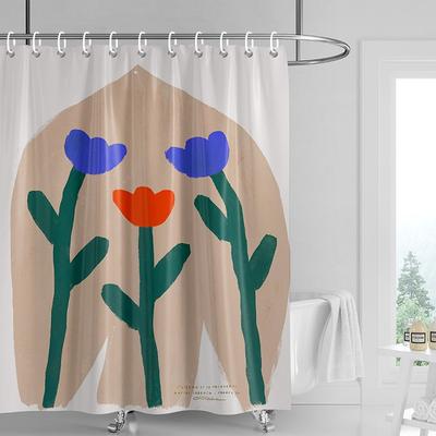 Nordic Style Bathroom Soft Fabric Shower Curtain Abstract Tropical Plant Art Pattern Waterproof Bathroom Decorative Curtain