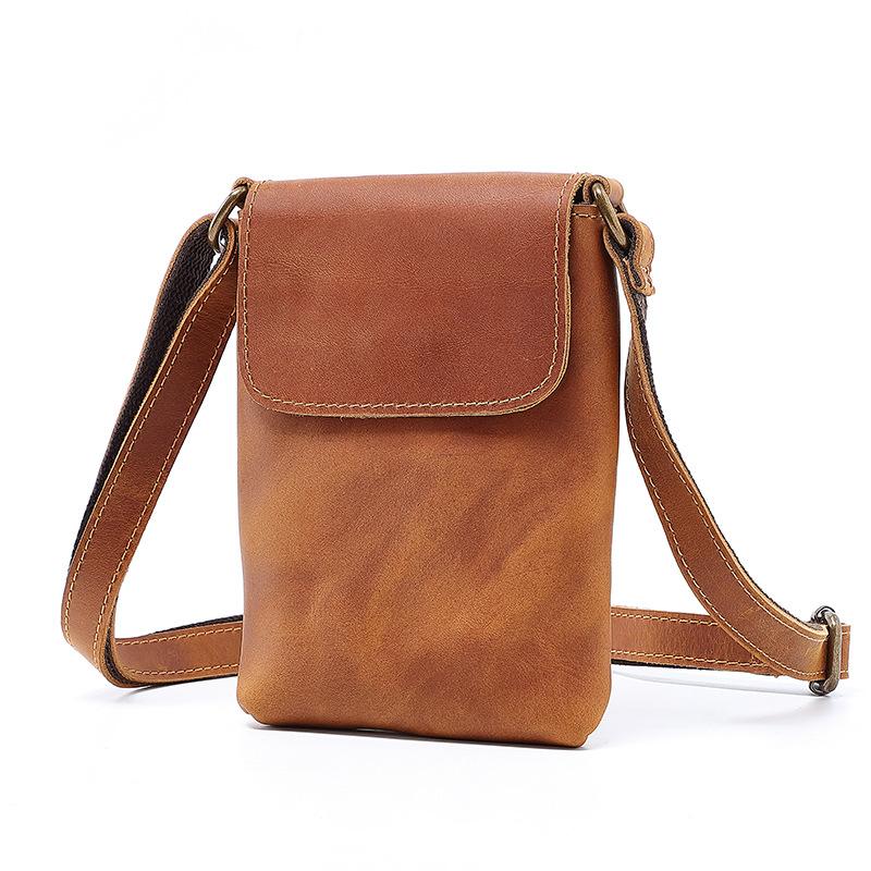 

Head Layer Cowhide Crossbody Bag, Simple Small Shoulder Bag, Genuine Leather, High-end Feel, Mobile Phone Bag, Retro Leather Bag коричневый