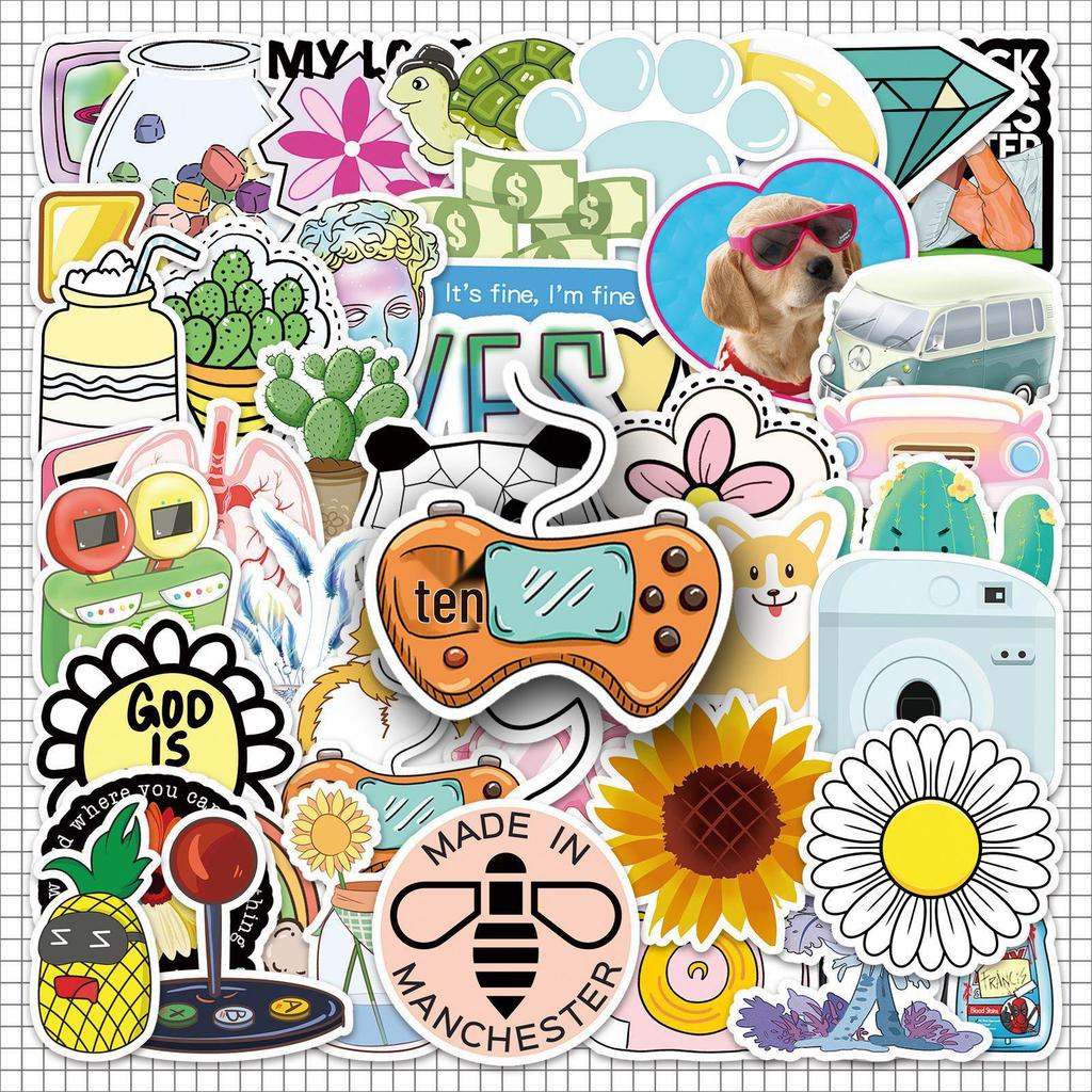 50 Cute Waterproof VSCO Cartoon Stickers for Earphone Cases, Mirrors, Bottles
