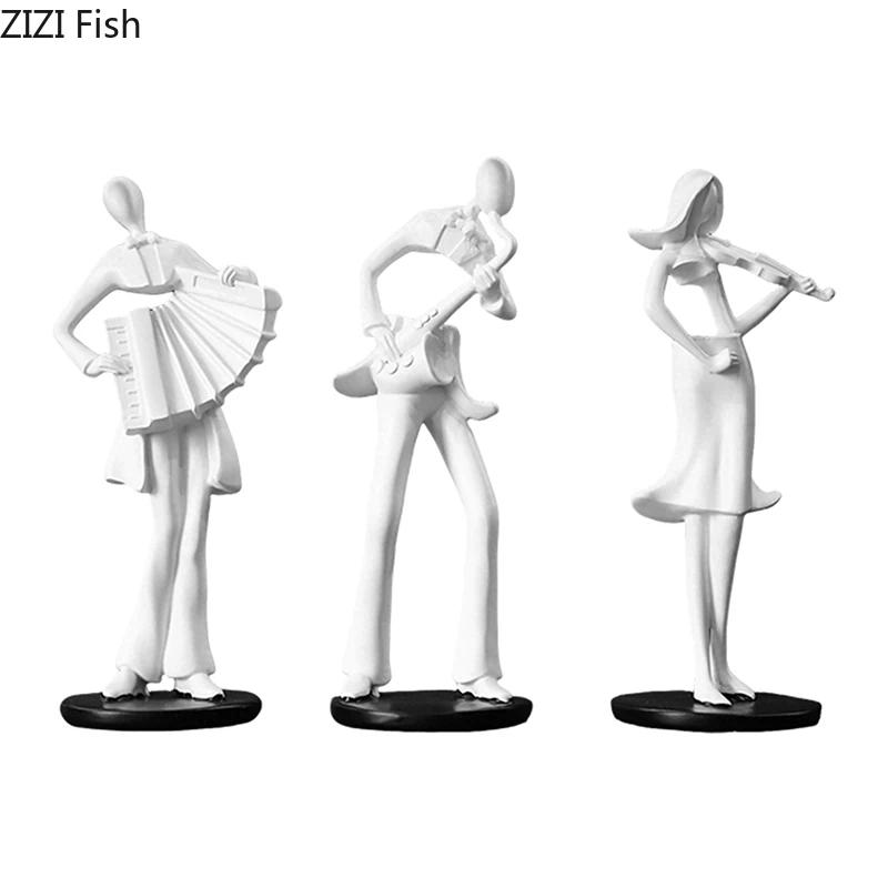Creative Band Figures Statue Accordion Musician Desk Decoration Ornaments Characters Resins Sculpture Room Aesthetic Decor