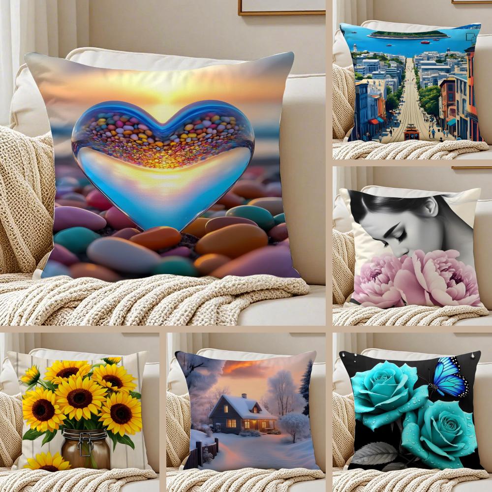Morandi-Farbe Warme Farbpalette Muster Kissenbezug Kissenhülle Milbenschutz Wohnzimmer Sofa Dekor Kissen Zimmer