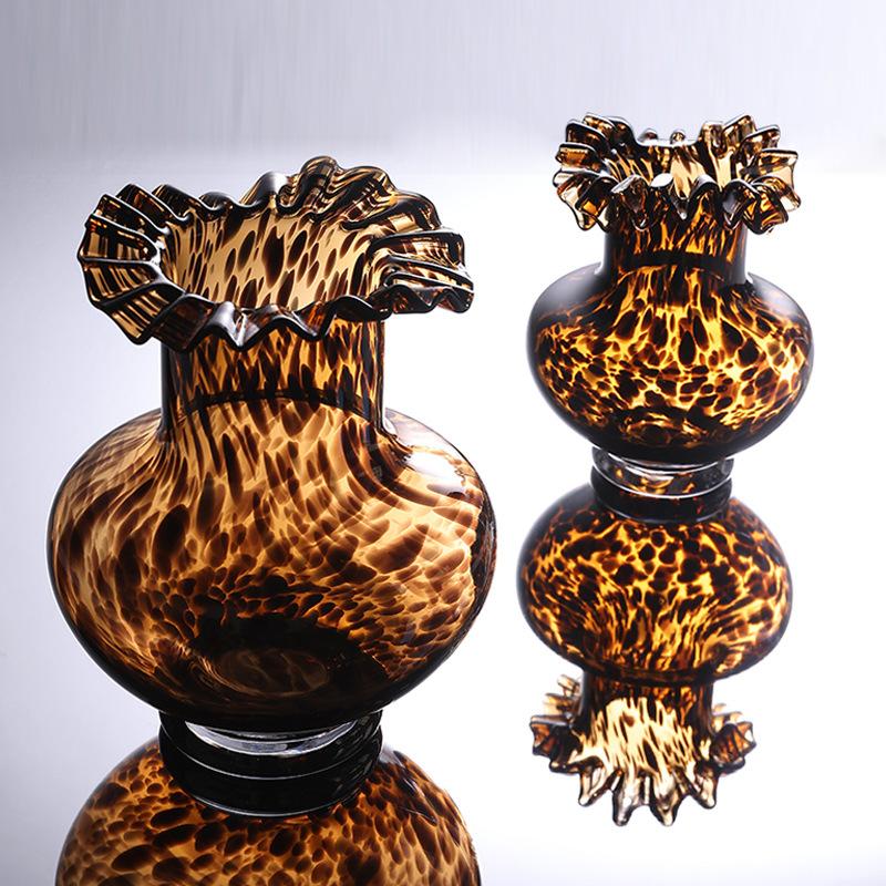 Leopard Glass Vase Decorative Flowers Pots Desk Decoration Flower Arrangement Small Caliber Floral Vases Room Aesthetic Decor
