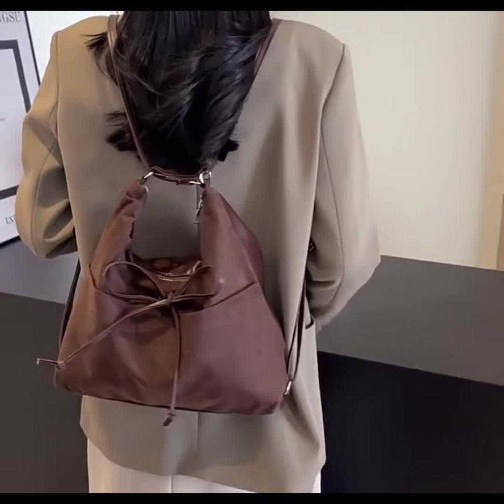 Women'S Single Shoulder Bag, Vintage Style, Large Capacity, Tote Bag,Synthetic Faux Leather, Zipper Closure, Polyester Lining