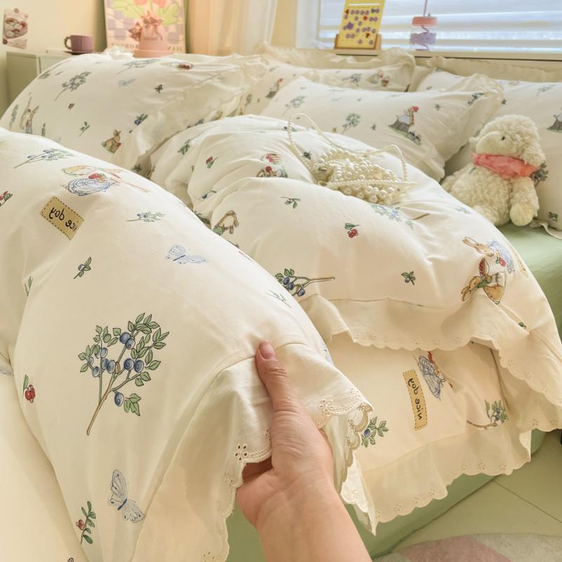 

3ps Thickened Plant Floral Duvet Cover Set Pink Bow Design Girl Woman Bedroom Bedding Set Colored Flowers Home Comforter Cover Single 150x200cm