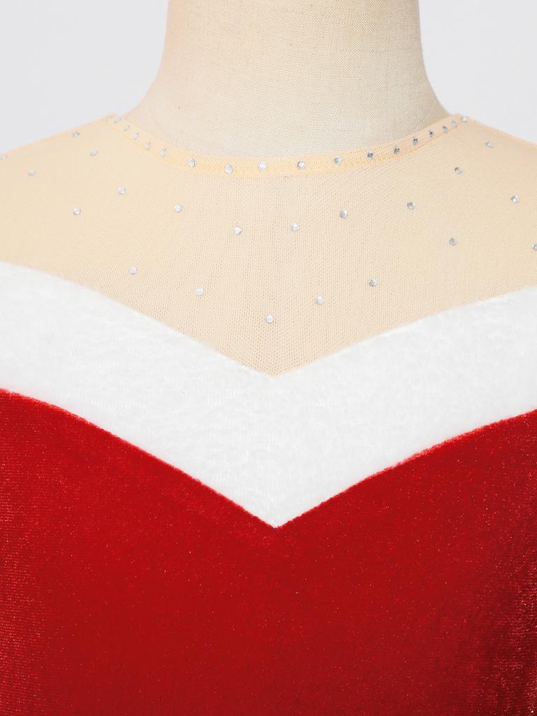 Girls Santa Claus Costume Soft Flannel Design Sleeveless Sequins Ballet Dress Ice Skating Bodysuit