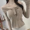 South Korea's Dongdaemun New Sexy Lace-Up Knit Sweater – Flirty Collarbone-Revealing Design
