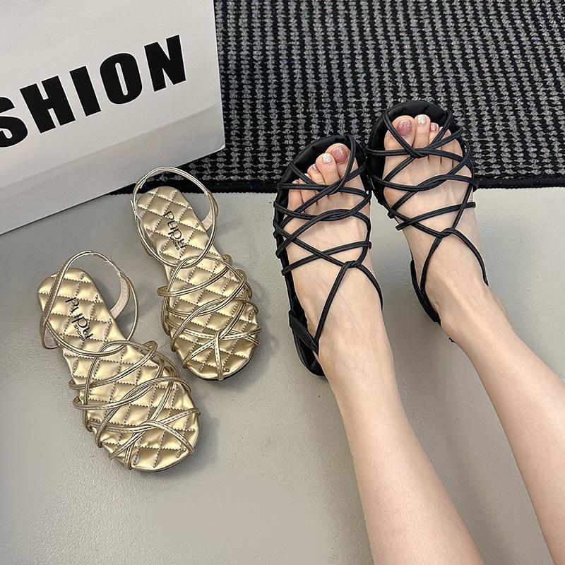 2025 summer French new twist woven open-toed Roman sandals flat versatile comfortable strap sandals