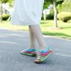 Johnature Echtes Leder Retro Damen Schuhe Sommer Farbe flache Sandalen Komfort atmungsaktive handbemalte Strandsandalen