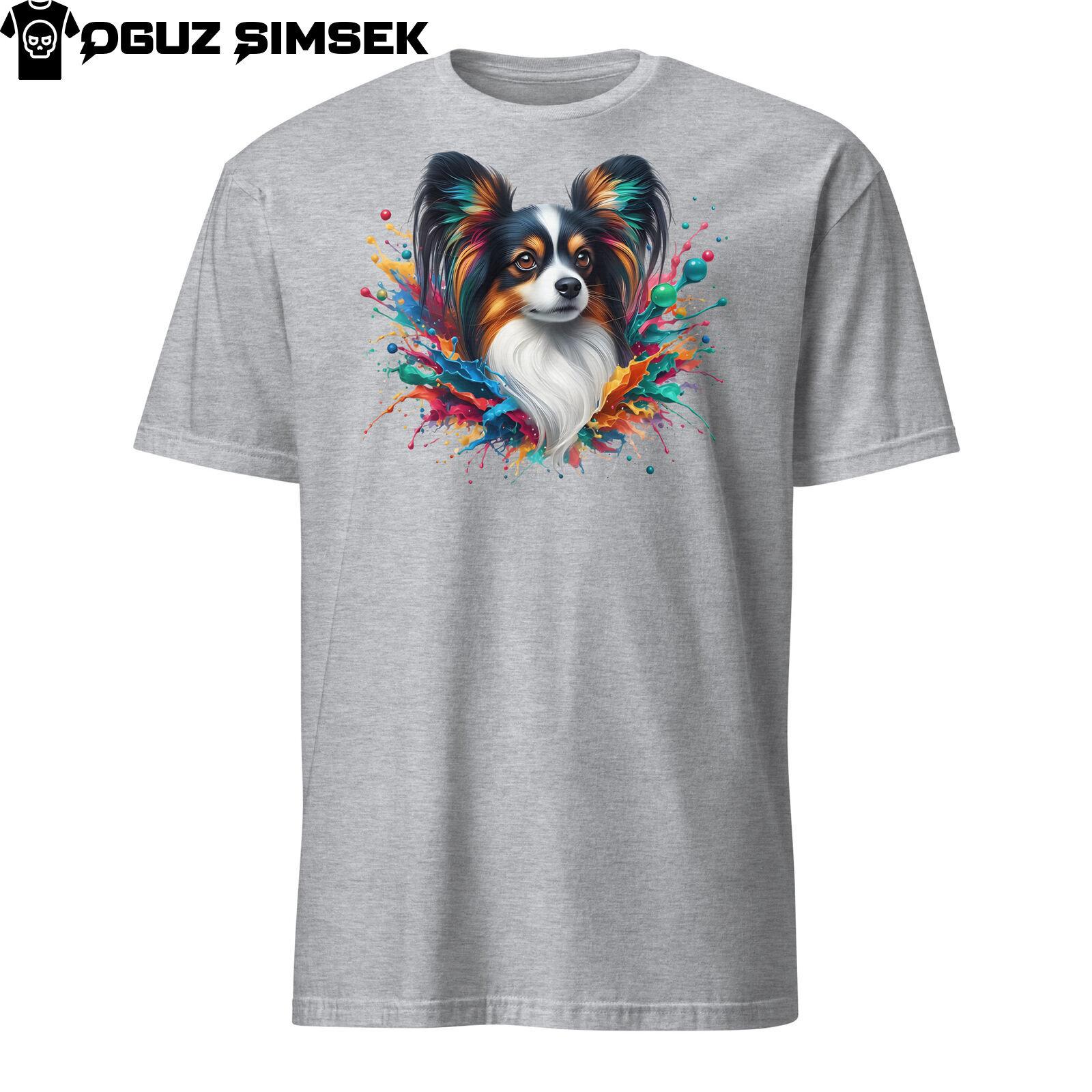 Colorful Papillon Dog Unisex T-Shirt Mens Womens Tees Top | Vibrant Design | Short Sleeve Tee M