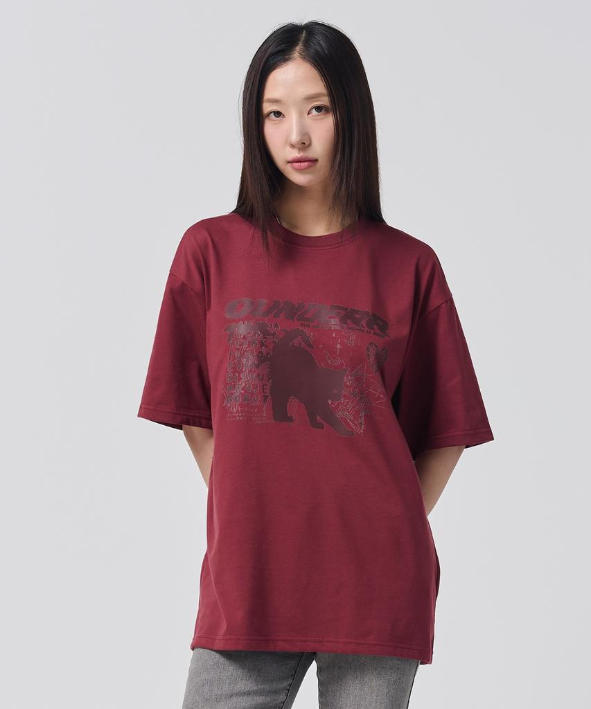 OUNDERR Mono Collection Cat Short Sleeve T-Shirt (Wine)