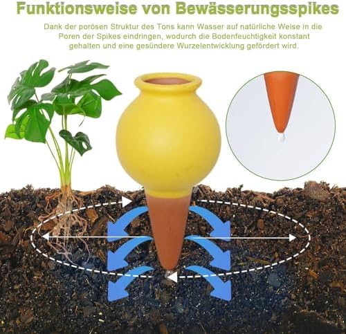 Hanlintk 4-Pack Terracotta Self-Watering Spikes - Premium Clay Watering Stakes | Automatic Plant Watering System for Indoor/Outdoor & Vacation