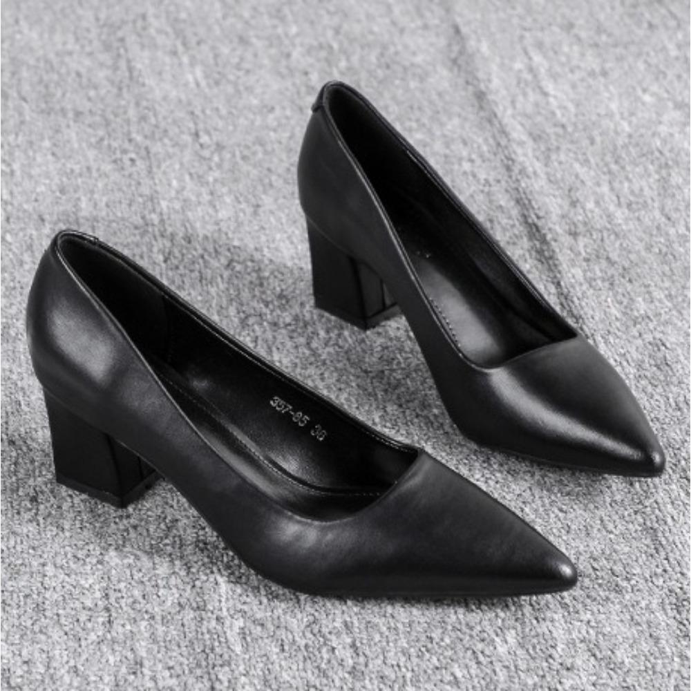 Black High Heels Women's Spring Soft-soled Professional High Heel Pumps New Thick-heeled Commuter Work Leather Shoes Women