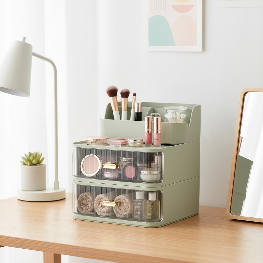 Drawer Style Stationery Cosmetic Organizer Plastic Storage Box For Office Dorm Desk