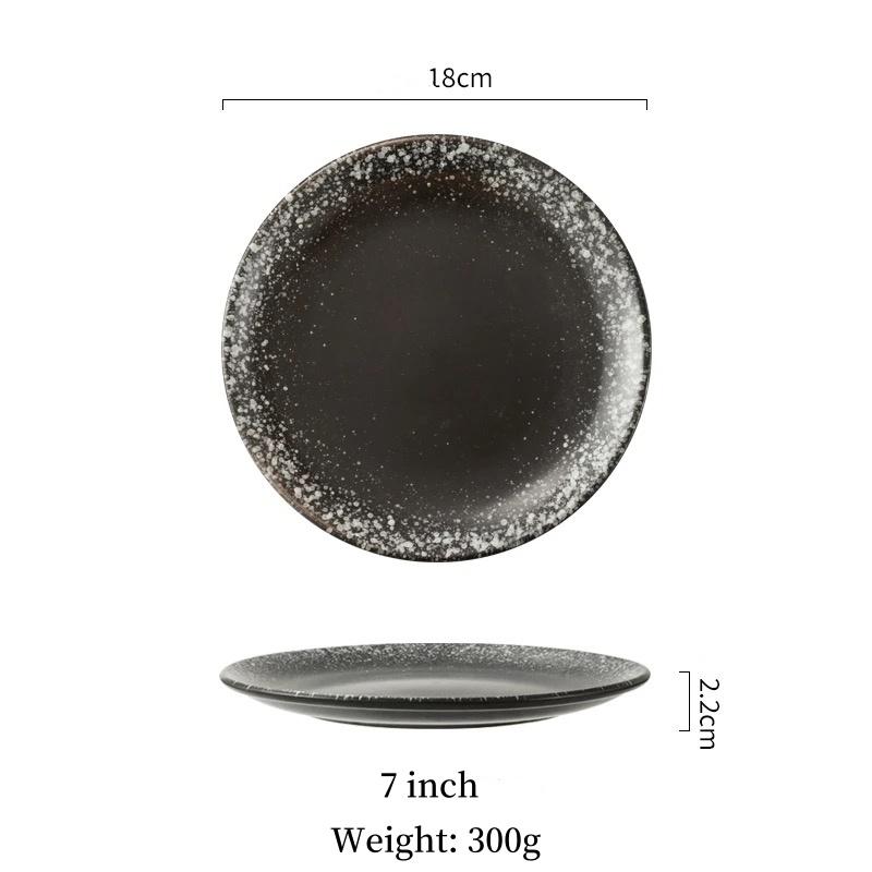 Multifunction Black Ellipse Circle Dinner Plate Under-Glazed Ceramic Dessert Tray Steak Pasta Dish Dinnerware Microwave Safe