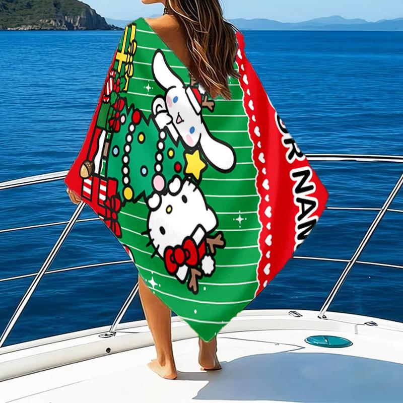 1pc Sanrio4 Beach Towel with Custom Name, Beach/Swimming/Bath/Picnic/Camping Towel, Suitable for Seaside Beaches