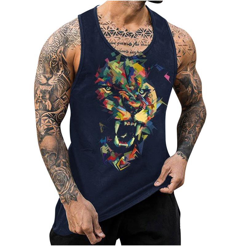 Men's Tank Tops Harajuku Handsome Animal Print Vest Fitness Bodybuilding Gym Muscle Casual Sleeveless T-Shirt