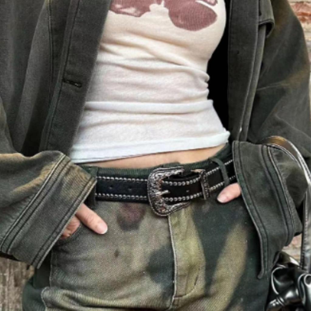 [Lamerry] Studded Belt Western Belt Double Strand Y2K American Casual 105cm Men's Women's Black
