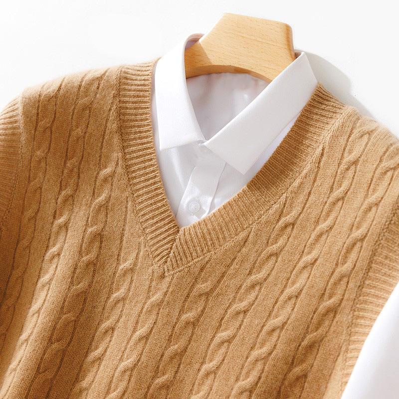 Men's Wool V-neck Sleeveless Cashmere Knit Vest - Business Formal, Loose Fit, Autumn/Winter Style