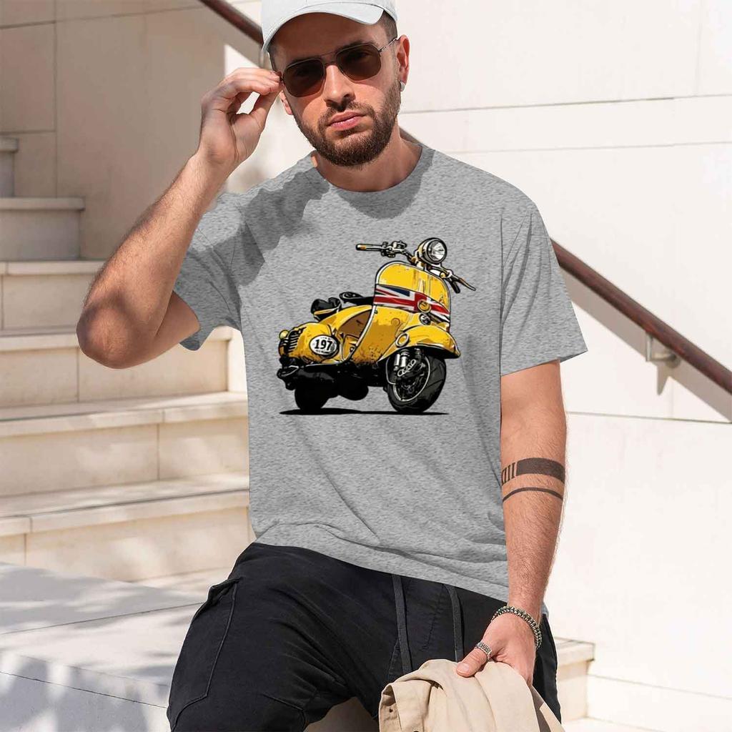 Unisexs Classic British Scooter Graphic Tshirt Yellow Casual Summer Tee With Vintage Motorcycle Crew Neck Short Sleeve Casual 202