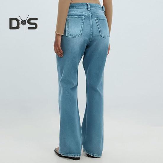 Pantalon large taille haute pour femme, imprimé 3D, décontracté, avec poches, fermeture éclair et boutons, en denim