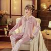 [Golden Velvet] Women's Plush Coral Fleece Pajama Set - Red, Warm for Autumn & Winter