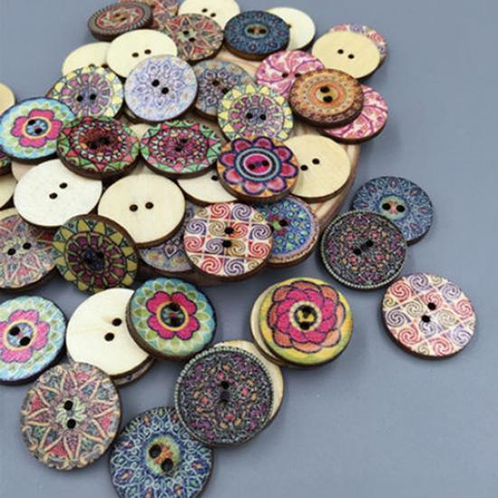 100x Mixed Vintage Colorful Flowers Wood Buttons Scrapbooking Sewing Craft 20mm