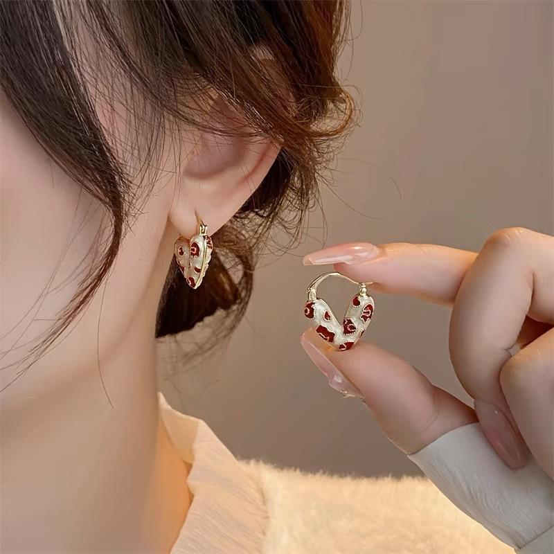 Romantic Colorful Enamel Love Heart Hoop Earrings For Women Dripping Oil Retro Geometric Cute Earring Jewelry Accessories