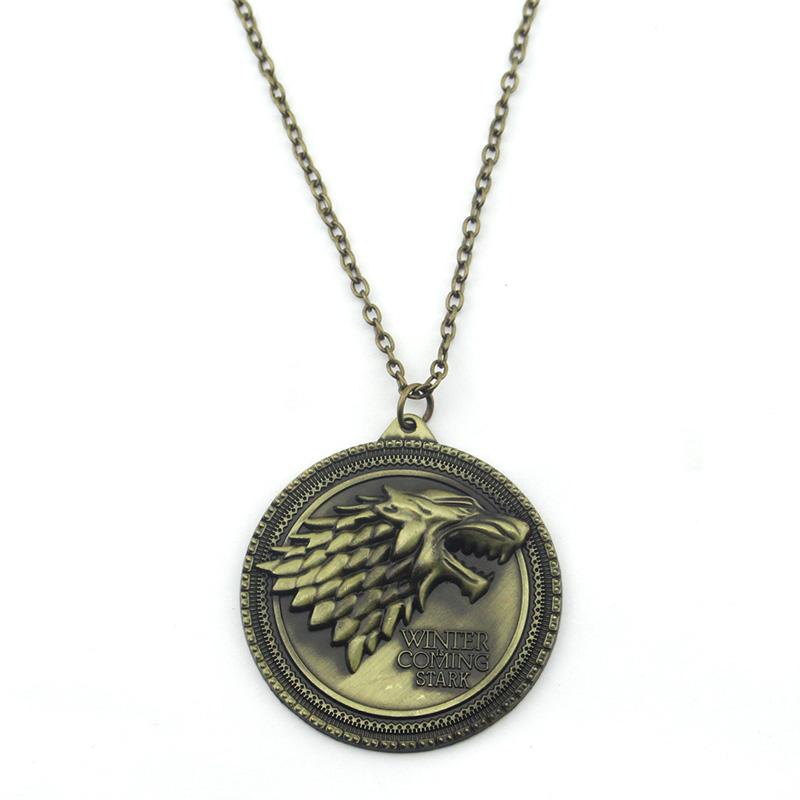 Serie TV Lupo Stark Trono portachiavi Inverno Sta Arrivando Collana con Ciondolo Vintage Logo 3D Famiglia Stark Gioielli Souvenir Regalo
