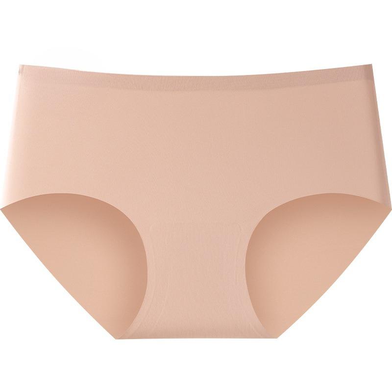 Female Spring and Summer Antibacterial Crotch 7A Mulberry Silk Sports Yoga Ice Silk Without Trace Middle Waist Triangle Briefs