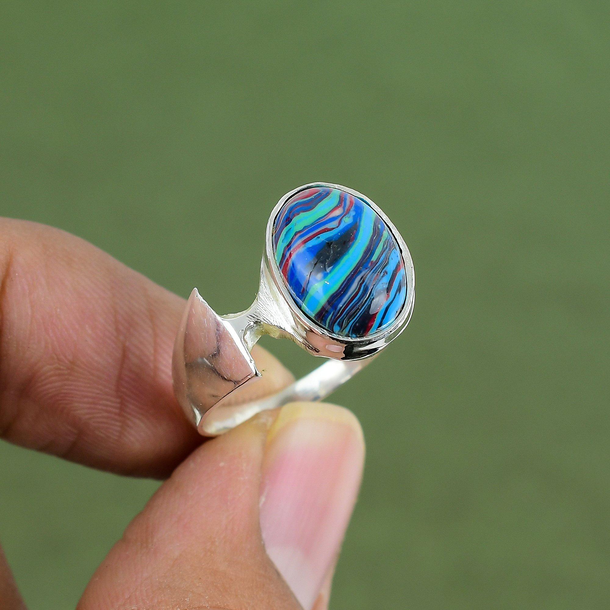 

Rainbow Calsilica Ring 925 Sterling Silver Ring Handmade Jewelry Designer Ring Natural Gemstone Jewelry Gift For Love Available In Ring Size 6 US