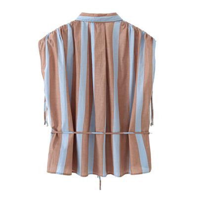 Stile europeo e americano, nuovi abiti da donna, stile straniero alla moda, camicia a righe sottile con cintura in vita, cordino a spalla, estraibile