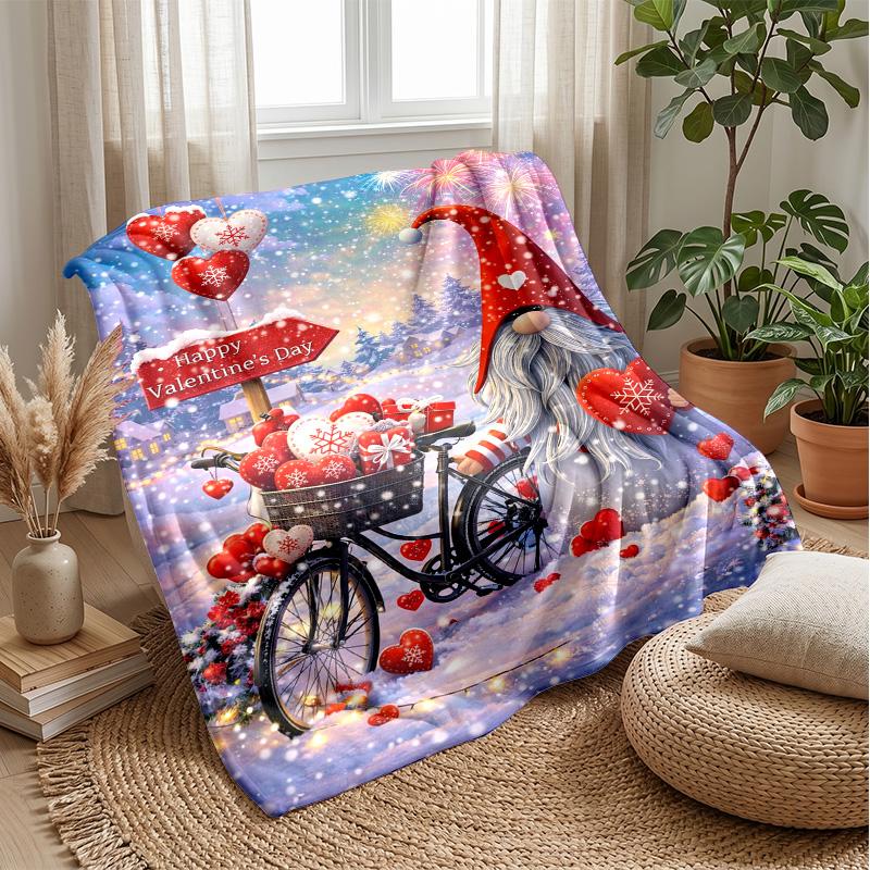 Valentine Gnome Love Truck Theme blanket Lightweight Warm Flannel Blanket Decorative Throw Blanket for Home Decoration