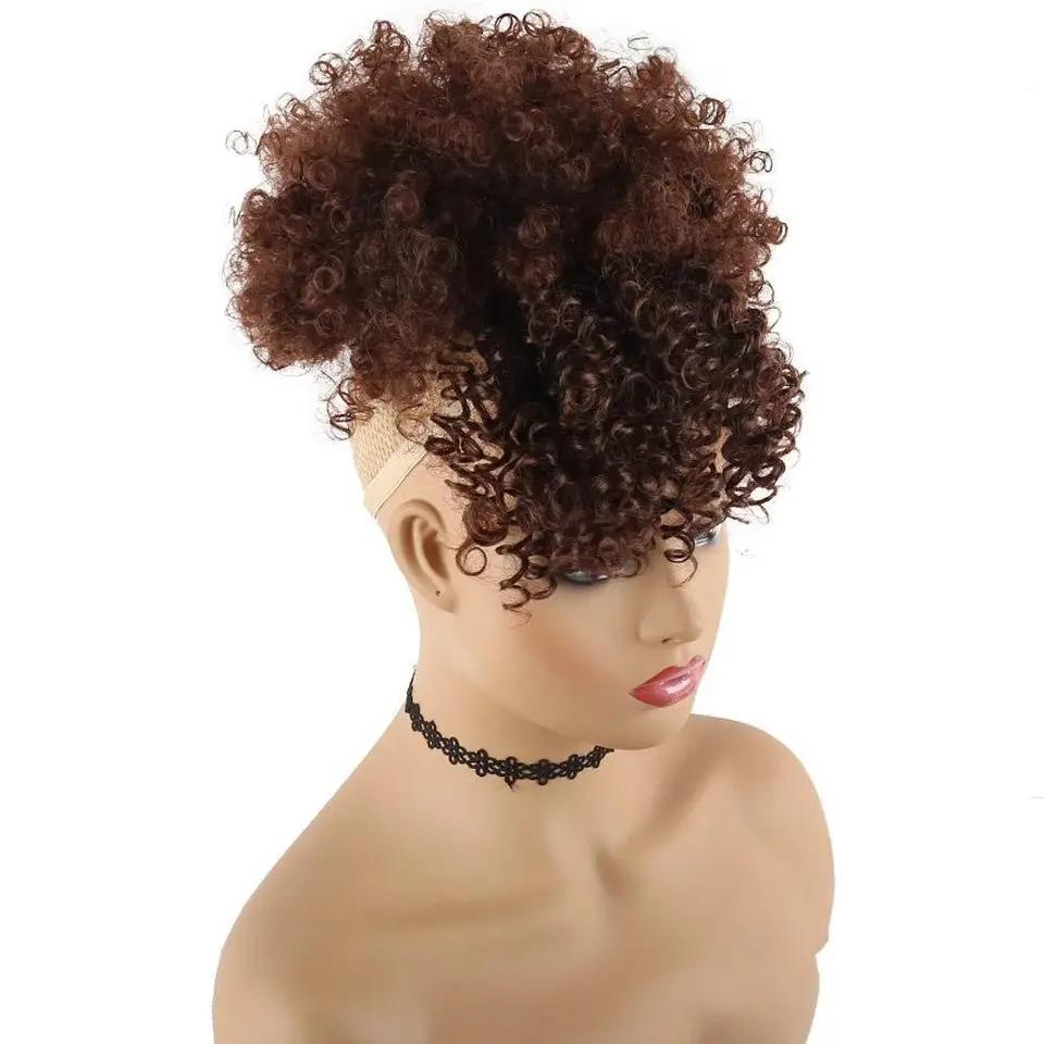 New Arrival Synthetic Ponytail with Bangs Afro Kinky Curly Mohawk Ponytail Bun Clip in Hair Extension for Black Women