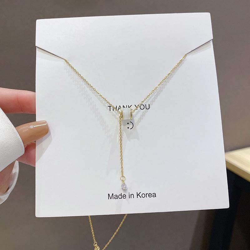 Titanium steel necklace female design sense opal pendant Korean Internet celebrity explosion collarbone chain accessories