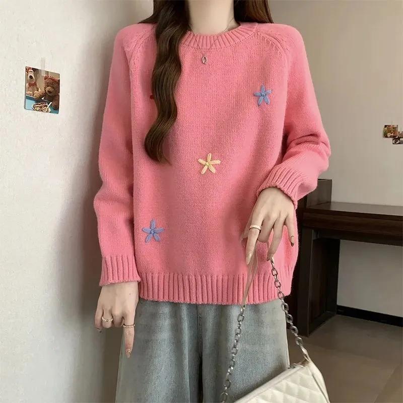 

Sweater for Women Spring Pullover Warm Knitted Stretchy Long Sleeve Oversize Jumper Sweater Tops XL розовый