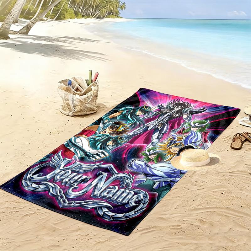 Name Custom Anime Saint seiya Print Beach Towel, Large Soft Quick Dry Towel for Beach Camping Swimming